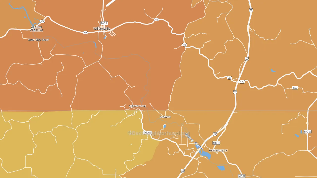 Map of the best neighborhoods in the Williamsville area, with better matches in green and worse matches in red