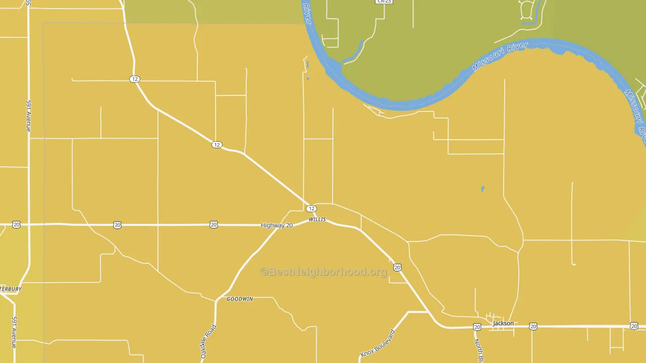 Map of the best neighborhoods in the Willis area, with better matches in green and worse matches in red