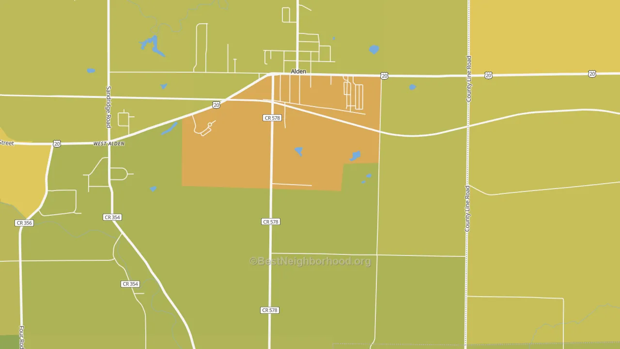 Map of the best neighborhoods in the Williston area, with better matches in green and worse matches in red