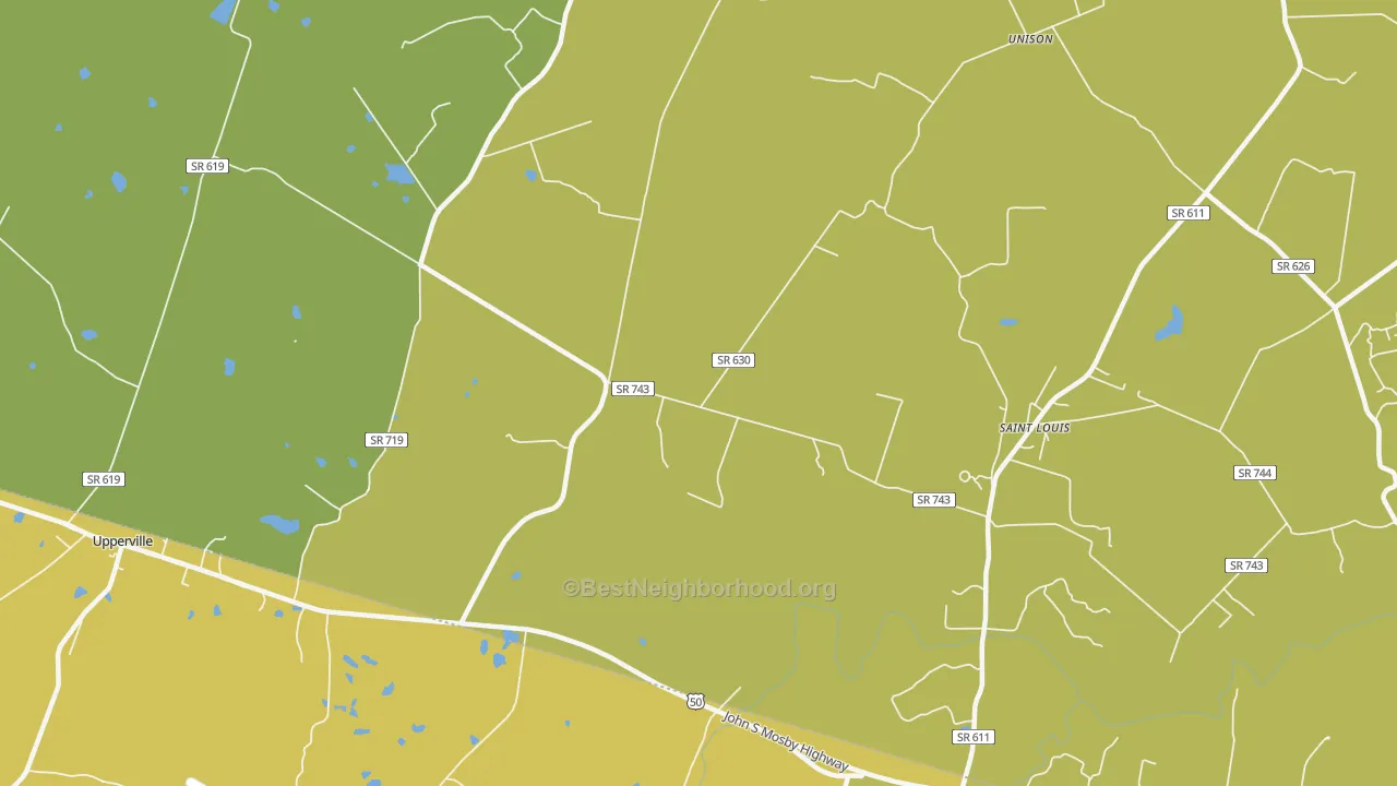 Map of the best neighborhoods in the Willisville area, with better matches in green and worse matches in red