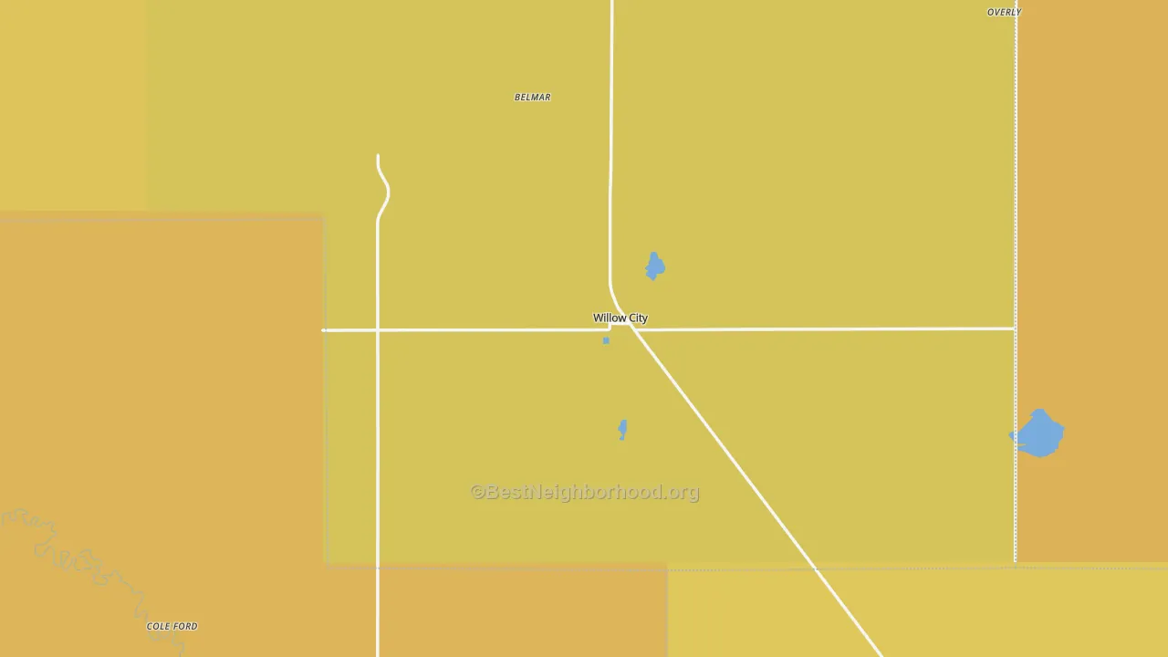 Map of the best neighborhoods in the Willow City area, with better matches in green and worse matches in red