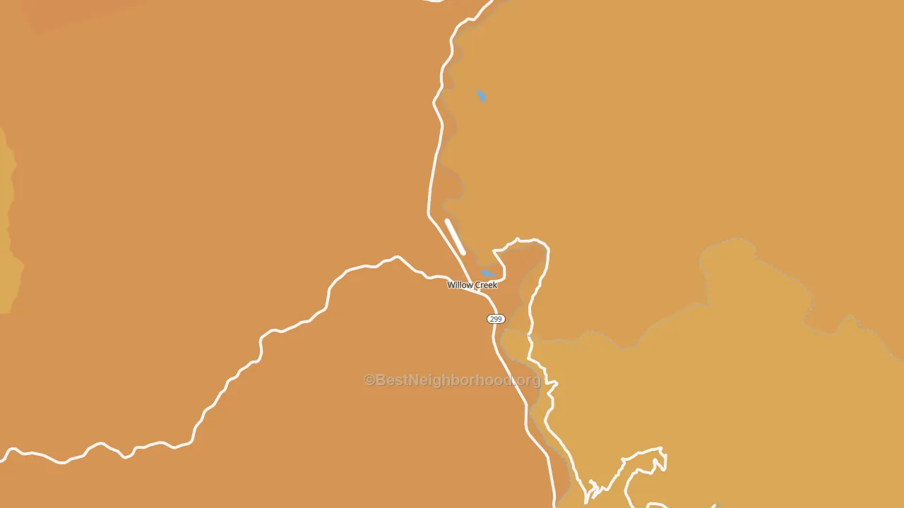 Map of the best neighborhoods in the Willow Creek area, with better matches in green and worse matches in red
