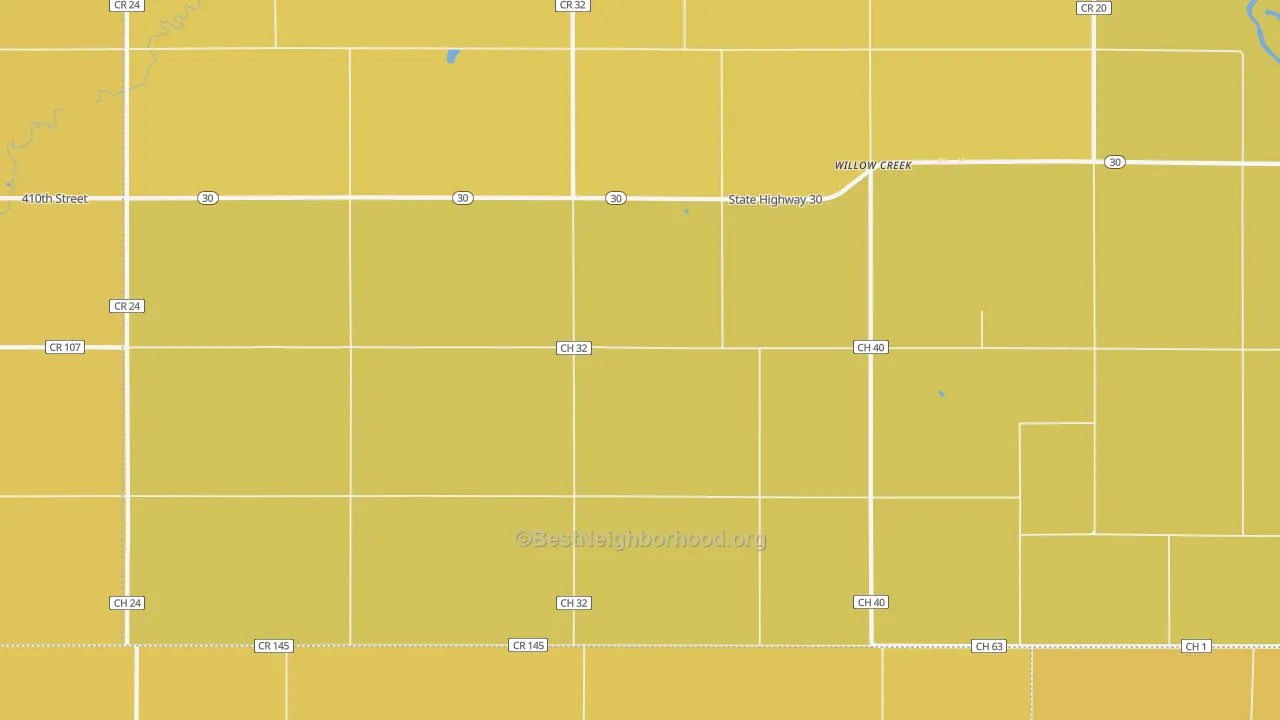 Map of the best neighborhoods in the Willow Creek area, with better matches in green and worse matches in red