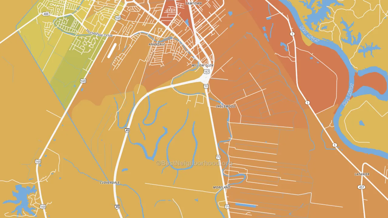 Map of the best neighborhoods in the Willow Glen area, with better matches in green and worse matches in red