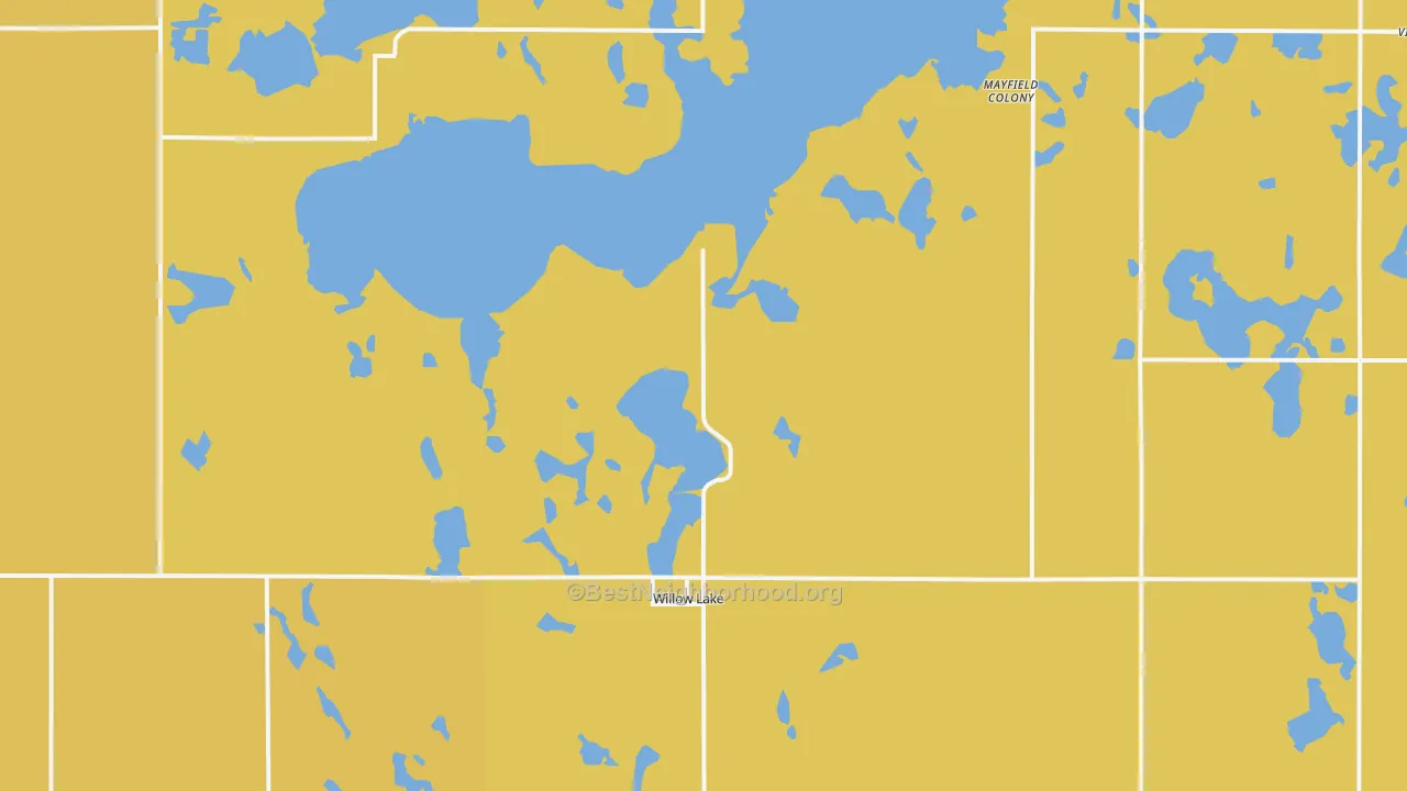 Map of the best neighborhoods in the Willow Lake area, with better matches in green and worse matches in red