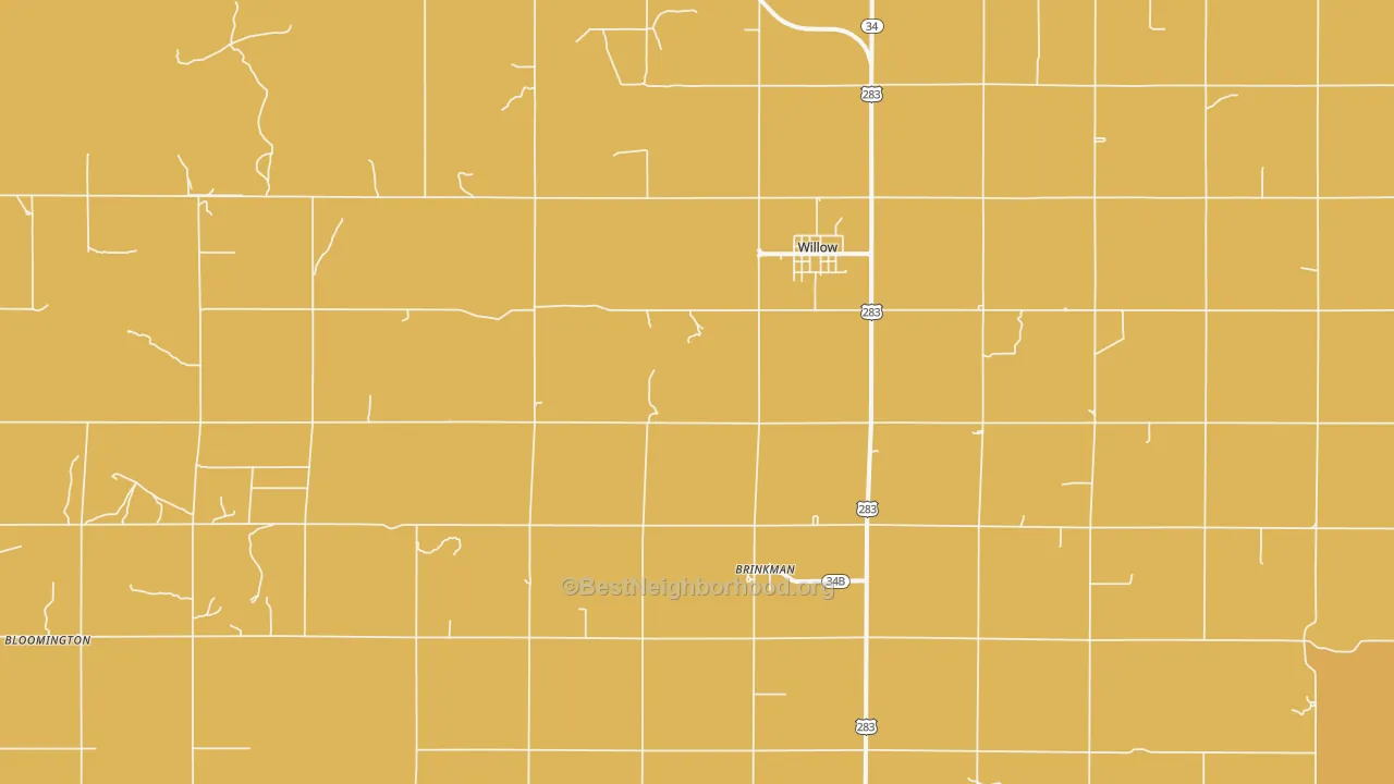 Map of the best neighborhoods in the Willow area, with better matches in green and worse matches in red
