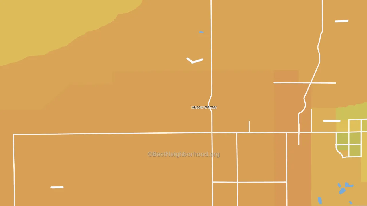 Map of the best neighborhoods in the Willow Springs area, with better matches in green and worse matches in red