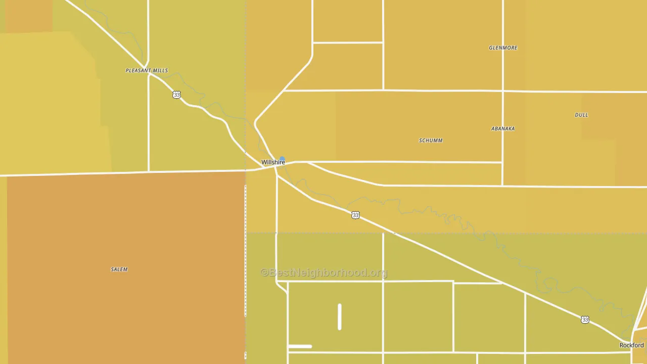 Map of the best neighborhoods in the Willshire area, with better matches in green and worse matches in red