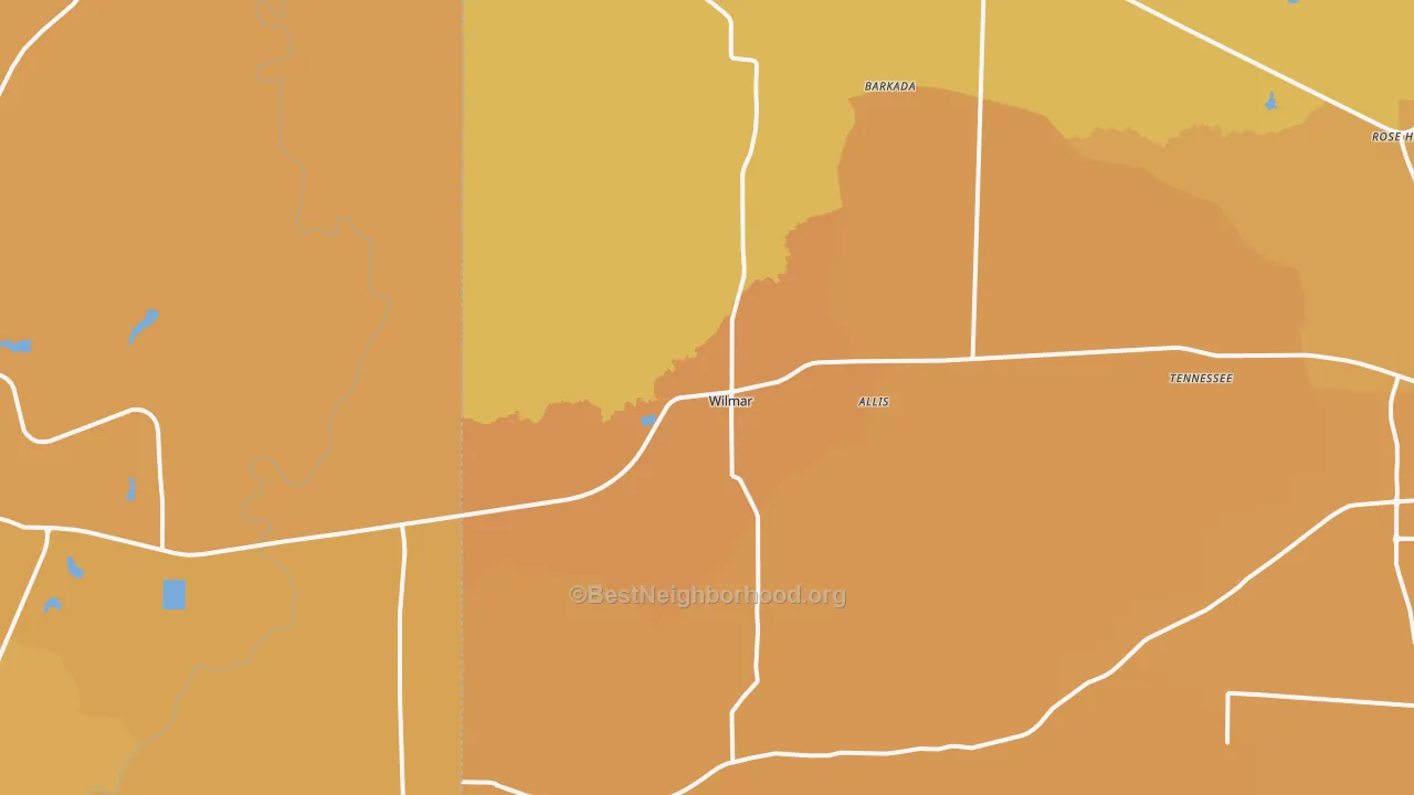 Map of the best neighborhoods in the Wilmar area, with better matches in green and worse matches in red
