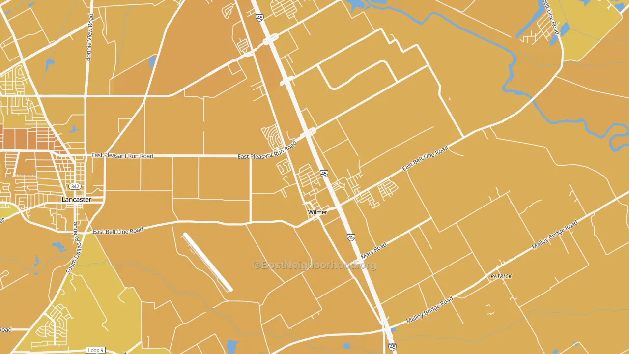 Map of the best neighborhoods in the Wilmer area, with better matches in green and worse matches in red