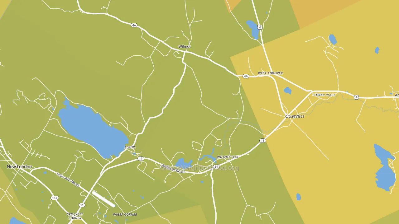 Map of the best neighborhoods in the Wilmot area, with better matches in green and worse matches in red