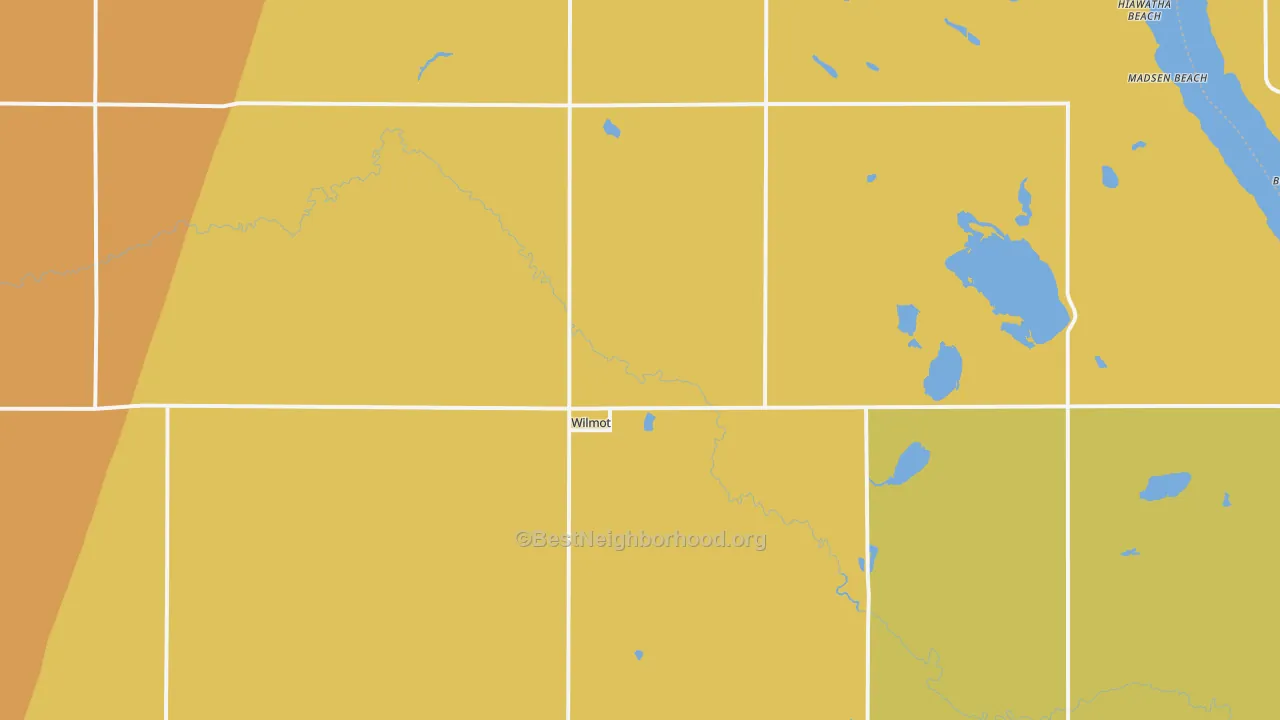 Map of the best neighborhoods in the Wilmot area, with better matches in green and worse matches in red