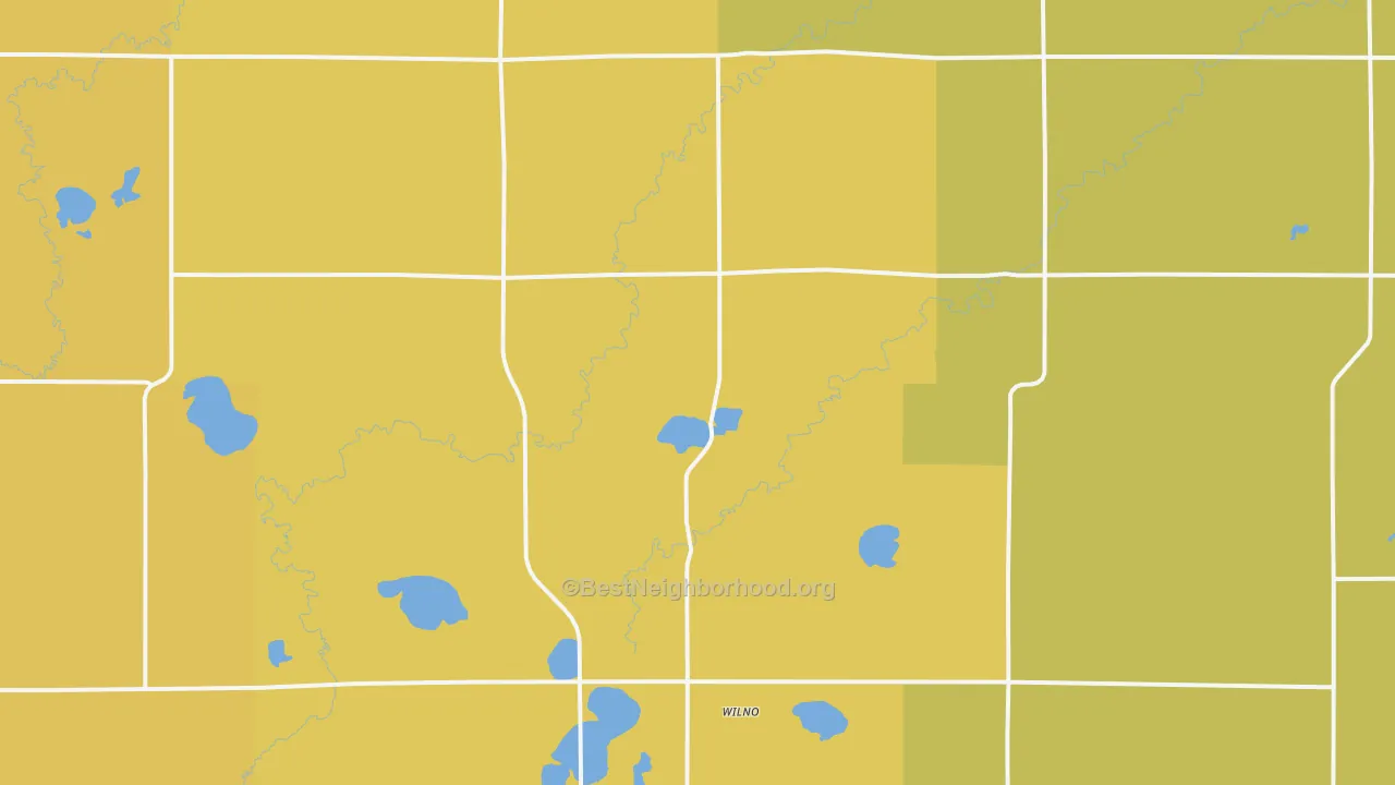 Map of the best neighborhoods in the Wilno area, with better matches in green and worse matches in red
