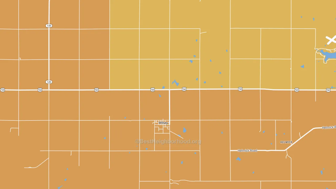 Map of the best neighborhoods in the Wilsey area, with better matches in green and worse matches in red