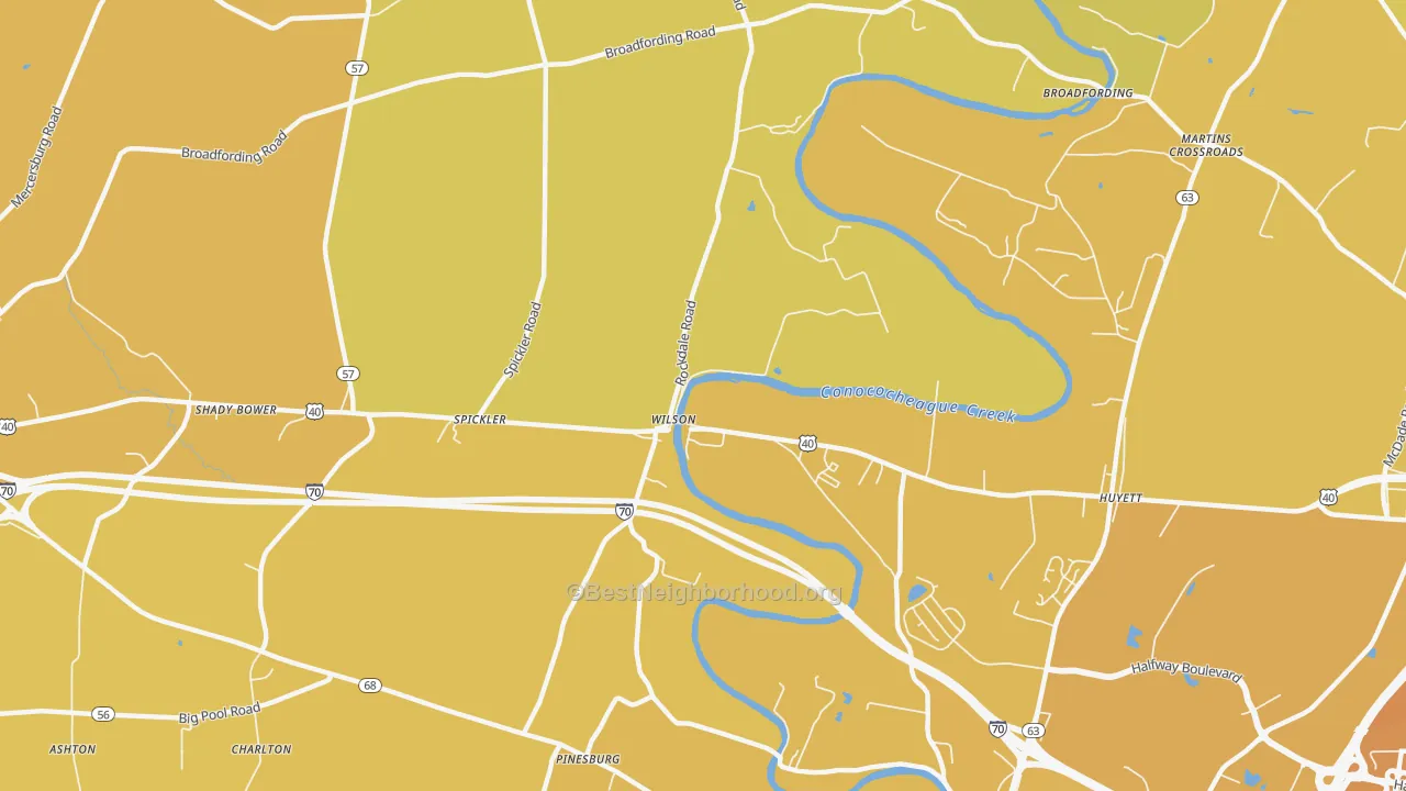 Map of the best neighborhoods in the Wilson-Conococheague area, with better matches in green and worse matches in red