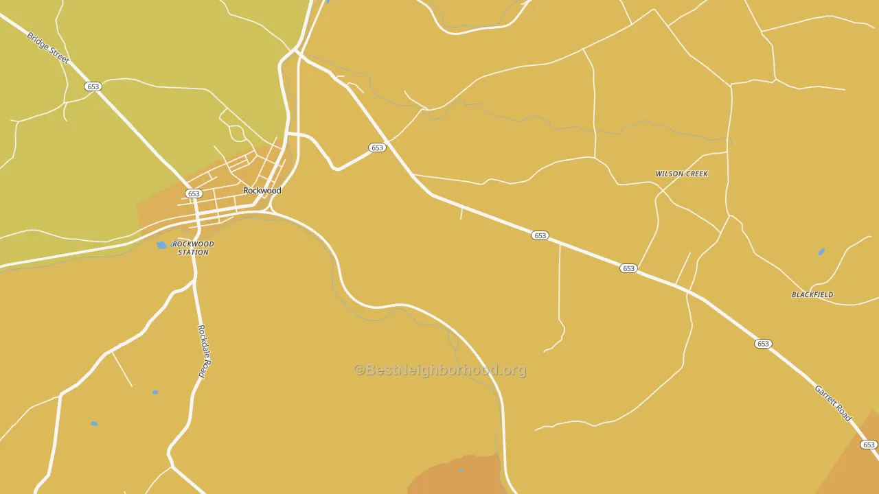 Map of the best neighborhoods in the Wilson Creek area, with better matches in green and worse matches in red