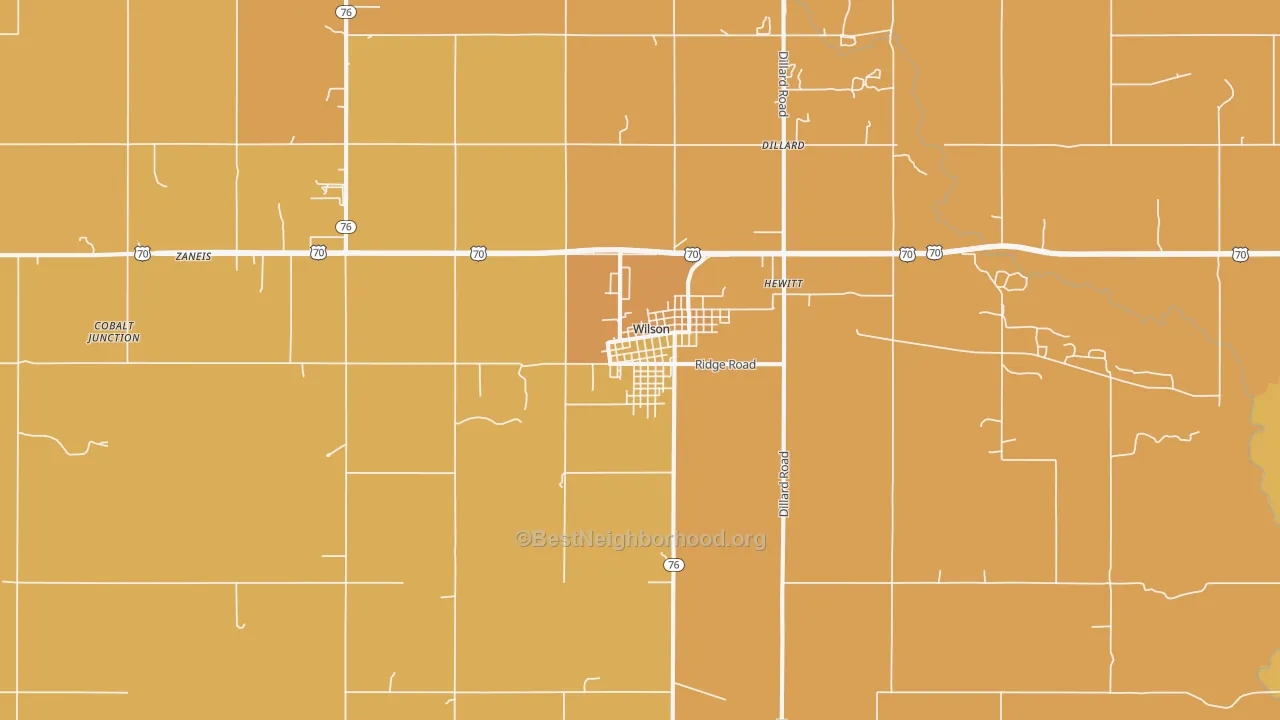 Map of the best neighborhoods in the Wilson area, with better matches in green and worse matches in red