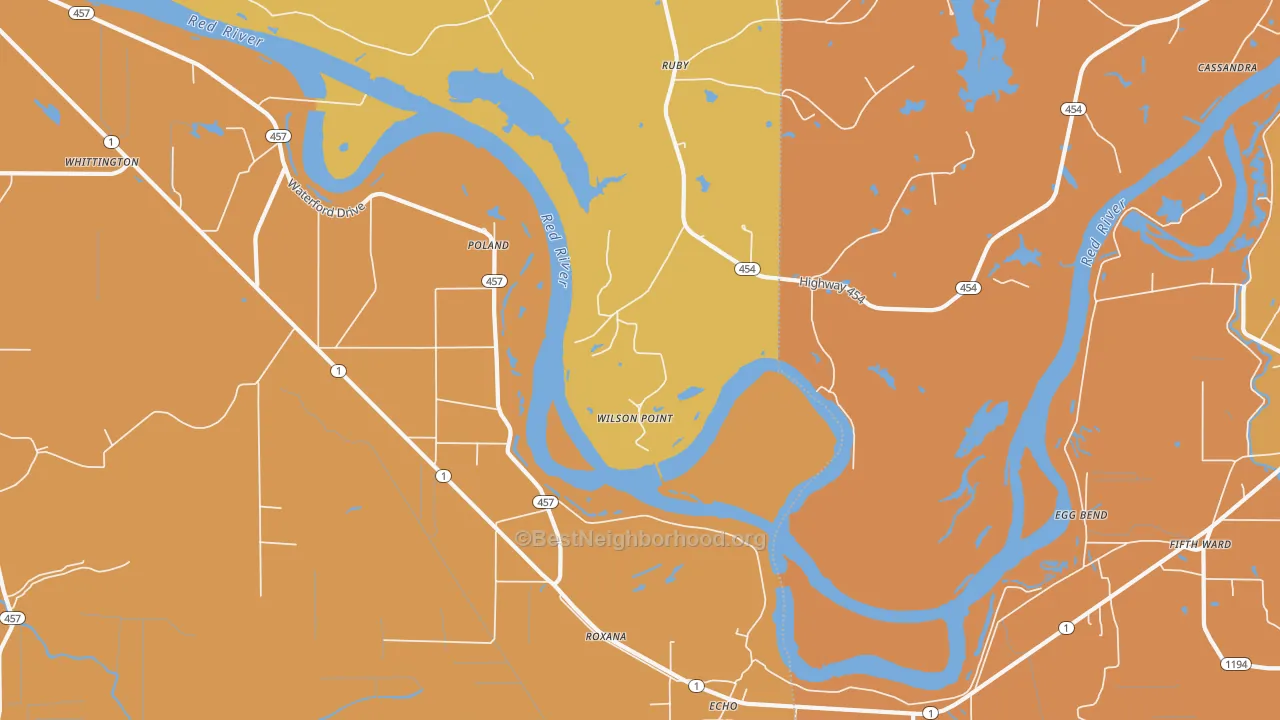 Map of the best neighborhoods in the Wilson Point area, with better matches in green and worse matches in red