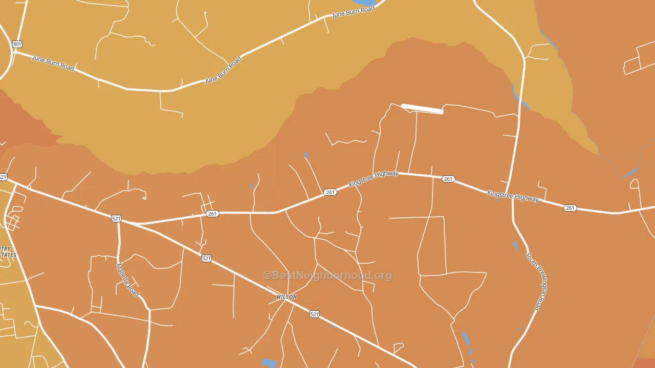 Map of the best neighborhoods in the Wilson area, with better matches in green and worse matches in red