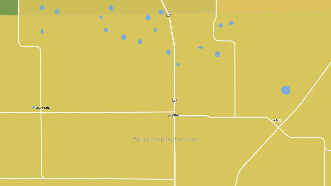 Map of the best neighborhoods in the Wilson area, with better matches in green and worse matches in red