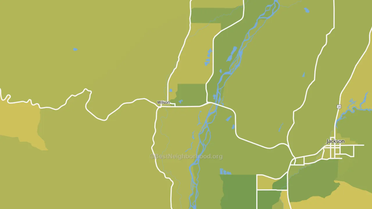 Map of the best neighborhoods in the Wilson area, with better matches in green and worse matches in red