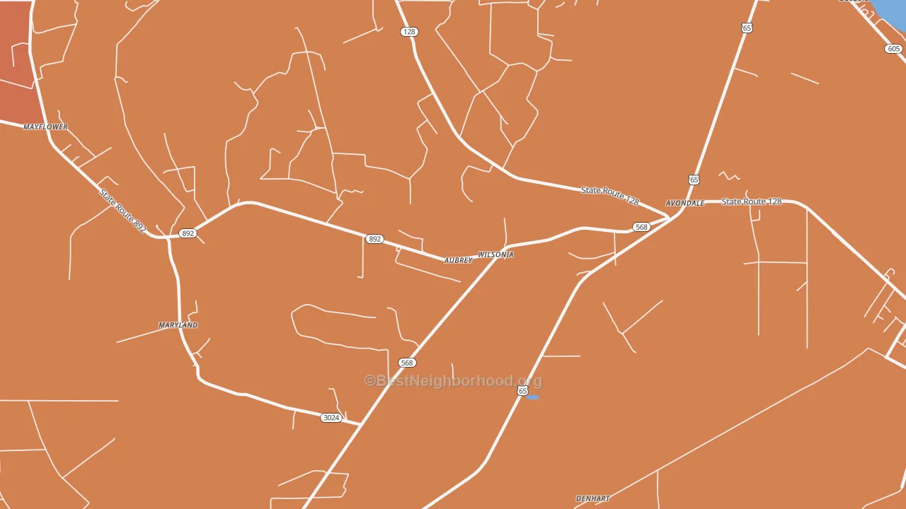 Map of the best neighborhoods in the Wilsonia area, with better matches in green and worse matches in red