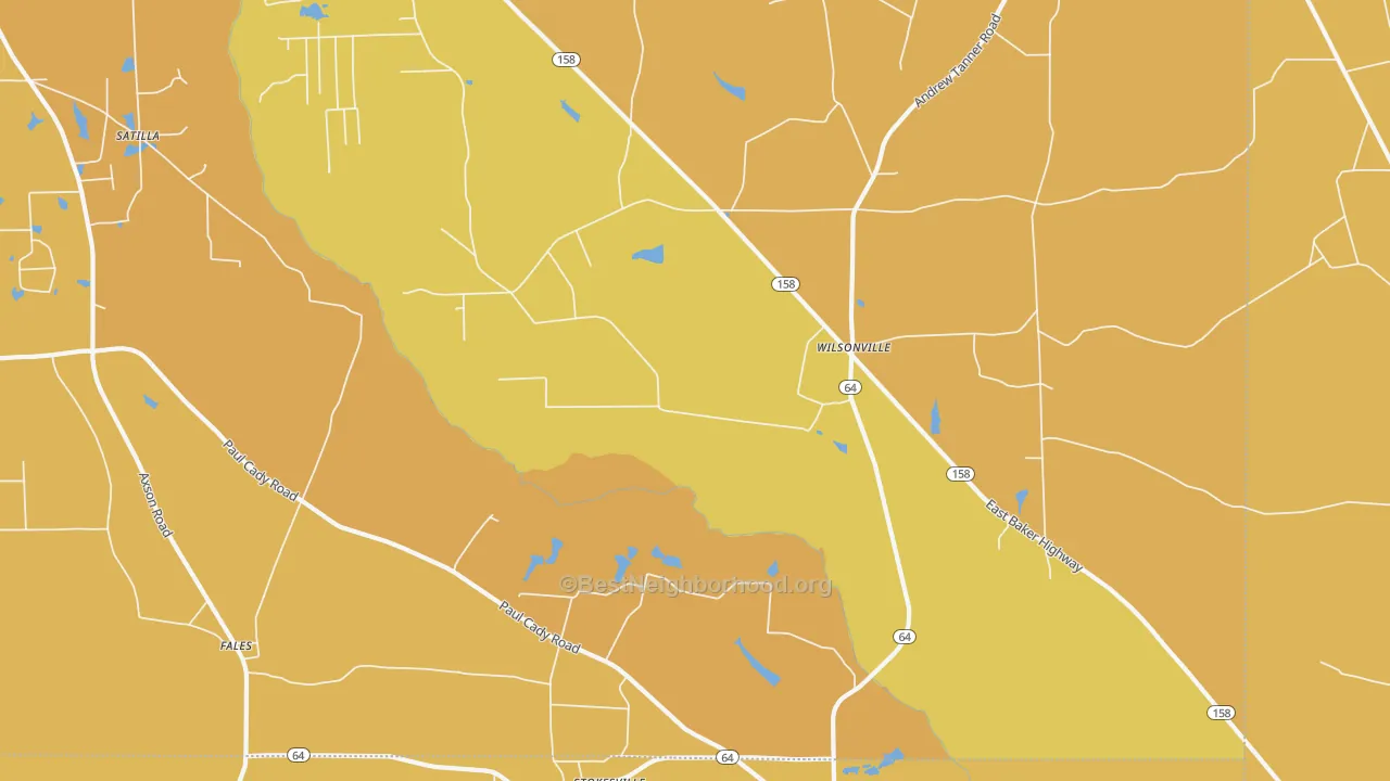 Map of the best neighborhoods in the Wilsonville area, with better matches in green and worse matches in red