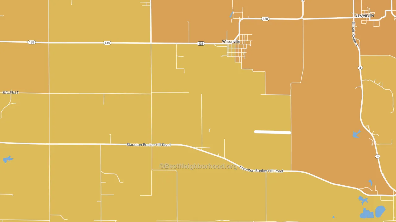Map of the best neighborhoods in the Wilsonville area, with better matches in green and worse matches in red
