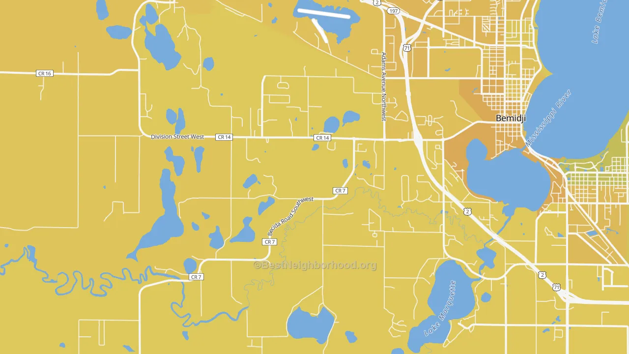 Map of the best neighborhoods in the Wilton area, with better matches in green and worse matches in red