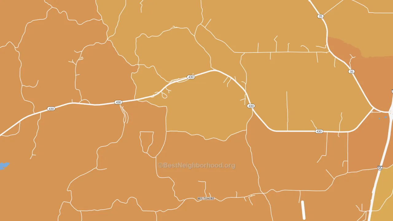 Map of the best neighborhoods in the Wiltshire area, with better matches in green and worse matches in red