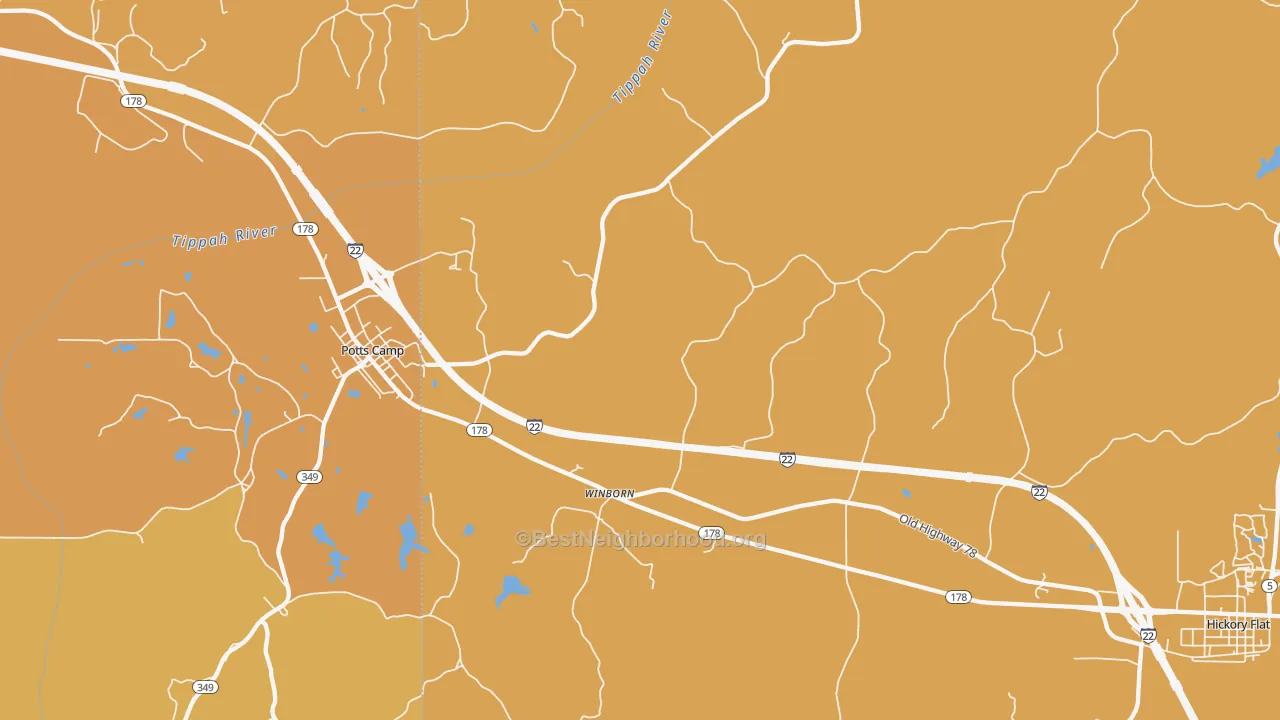 Map of the best neighborhoods in the Winborn area, with better matches in green and worse matches in red