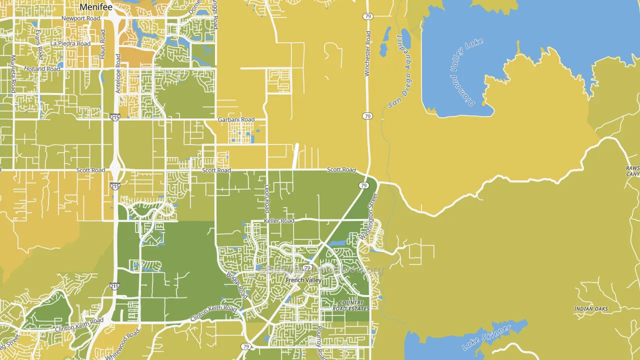 Map of the best neighborhoods in the Winchester area, with better matches in green and worse matches in red