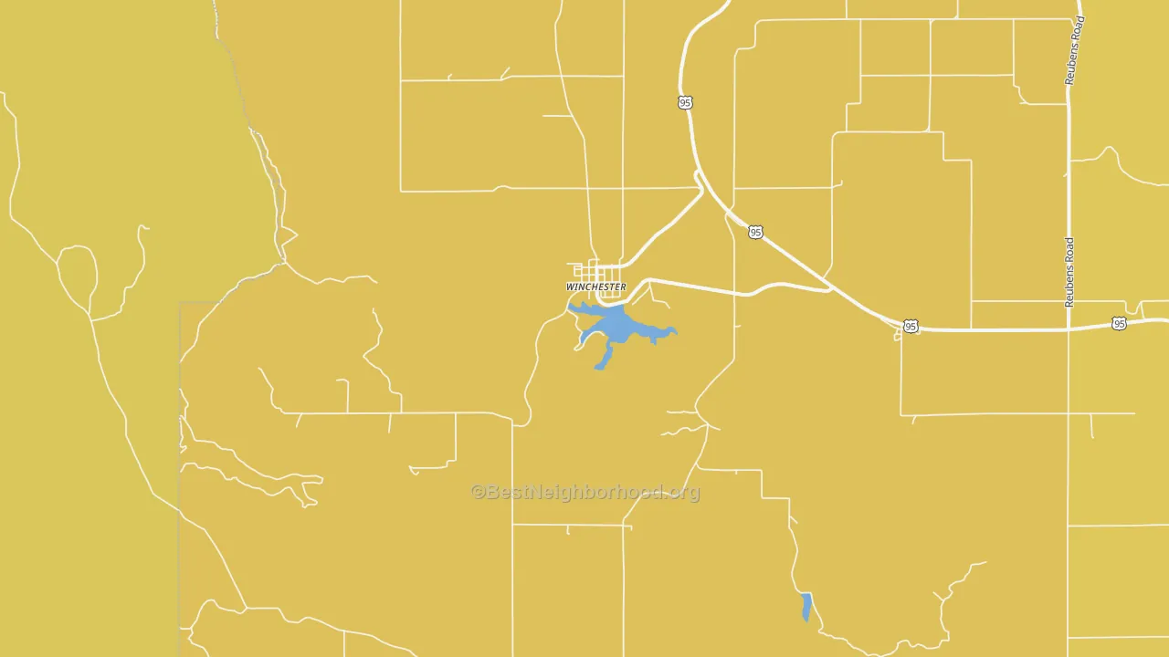 Map of the best neighborhoods in the Winchester area, with better matches in green and worse matches in red