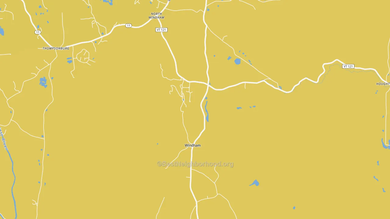 Map of the best neighborhoods in the Windham area, with better matches in green and worse matches in red