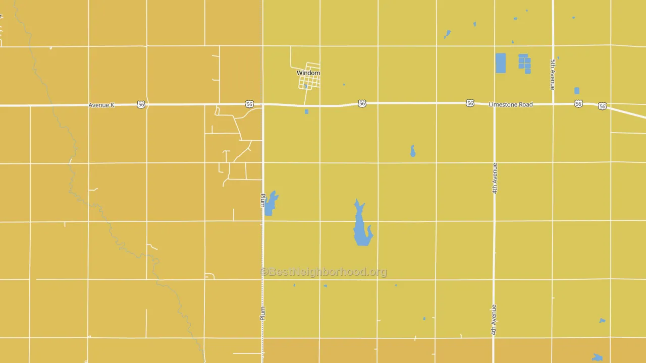 Map of the best neighborhoods in the Windom area, with better matches in green and worse matches in red