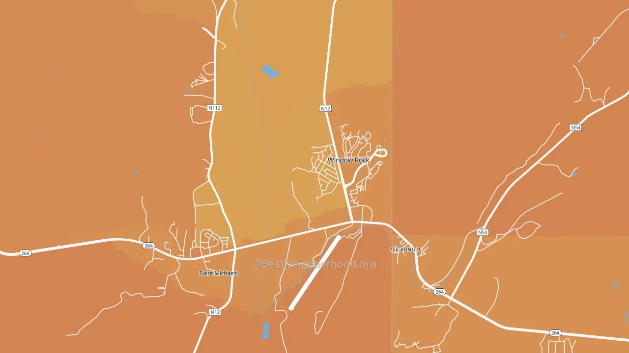 Map of the best neighborhoods in the Window Rock area, with better matches in green and worse matches in red