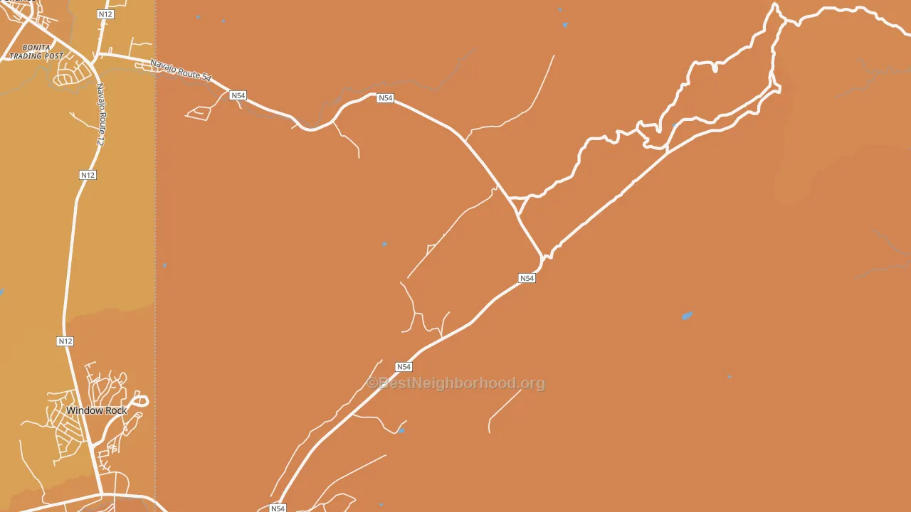 Map of the best neighborhoods in the Window Rock area, with better matches in green and worse matches in red