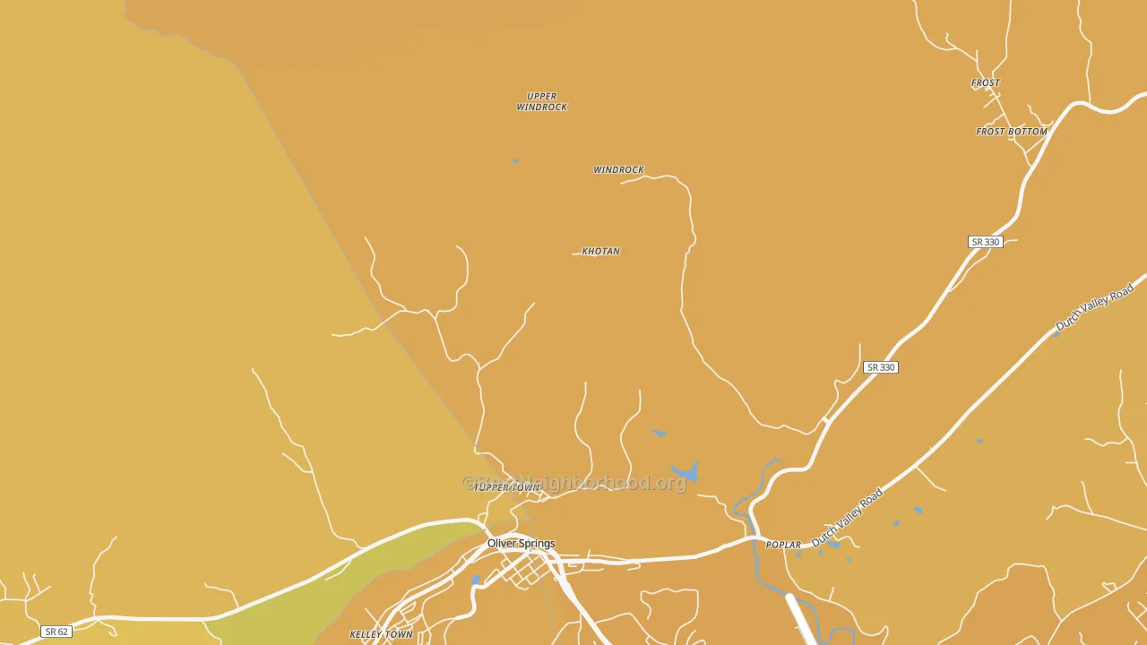 Map of the best neighborhoods in the Windrock area, with better matches in green and worse matches in red