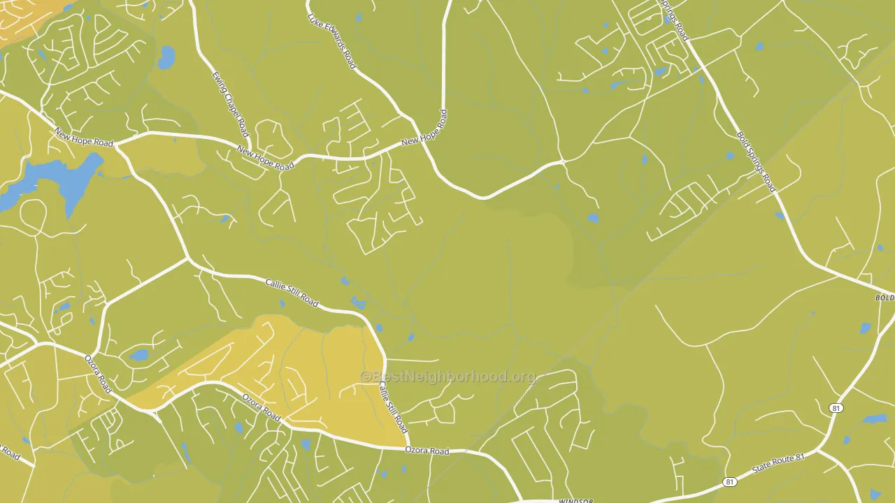 Map of the best neighborhoods in the Windsor area, with better matches in green and worse matches in red