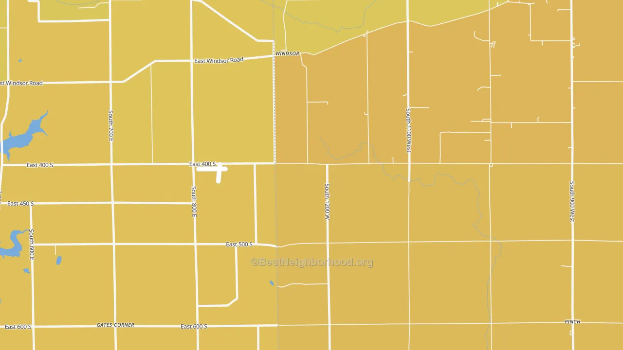 Map of the best neighborhoods in the Windsor area, with better matches in green and worse matches in red