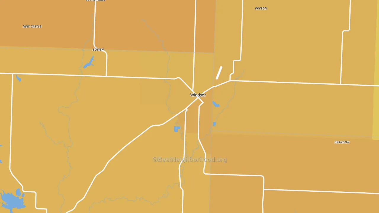 Map of the best neighborhoods in the Windsor area, with better matches in green and worse matches in red