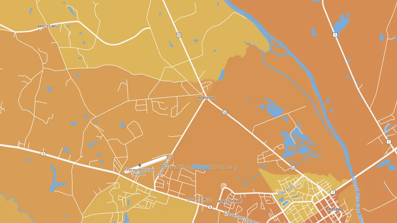 Map of the best neighborhoods in the Windsor Park area, with better matches in green and worse matches in red