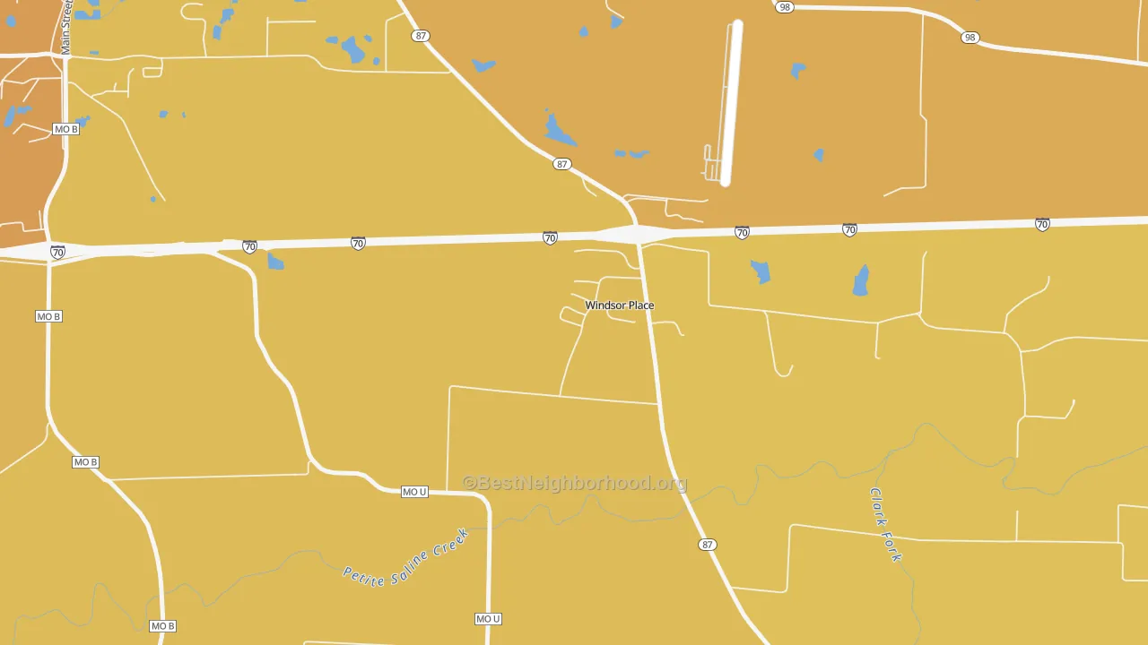 Map of the best neighborhoods in the Windsor Place area, with better matches in green and worse matches in red