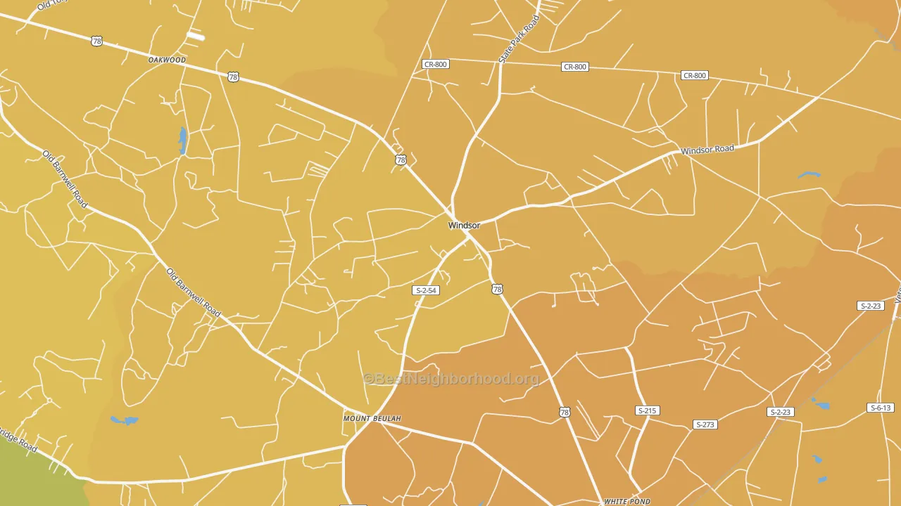 Map of the best neighborhoods in the Windsor area, with better matches in green and worse matches in red