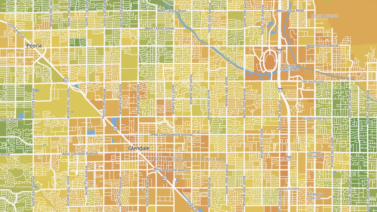 Map of the best neighborhoods in the Windsor Square, Glendale area, with better matches in green and worse matches in red
