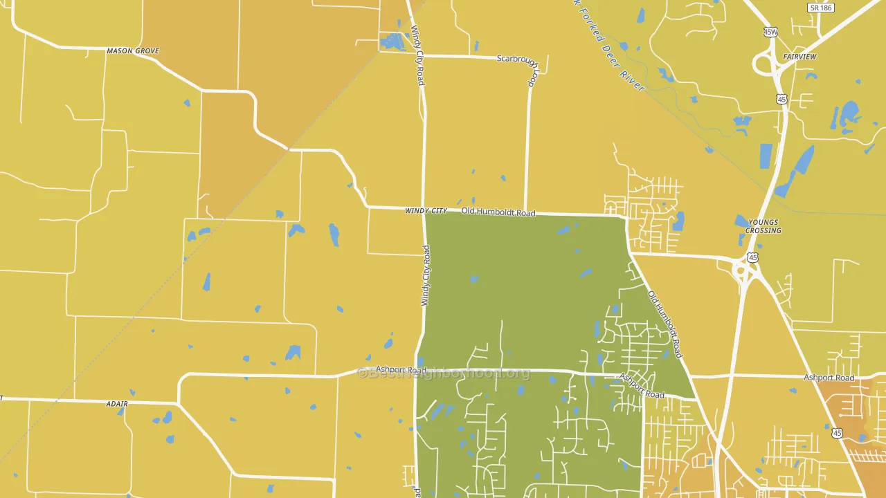 Map of the best neighborhoods in the Windy City area, with better matches in green and worse matches in red