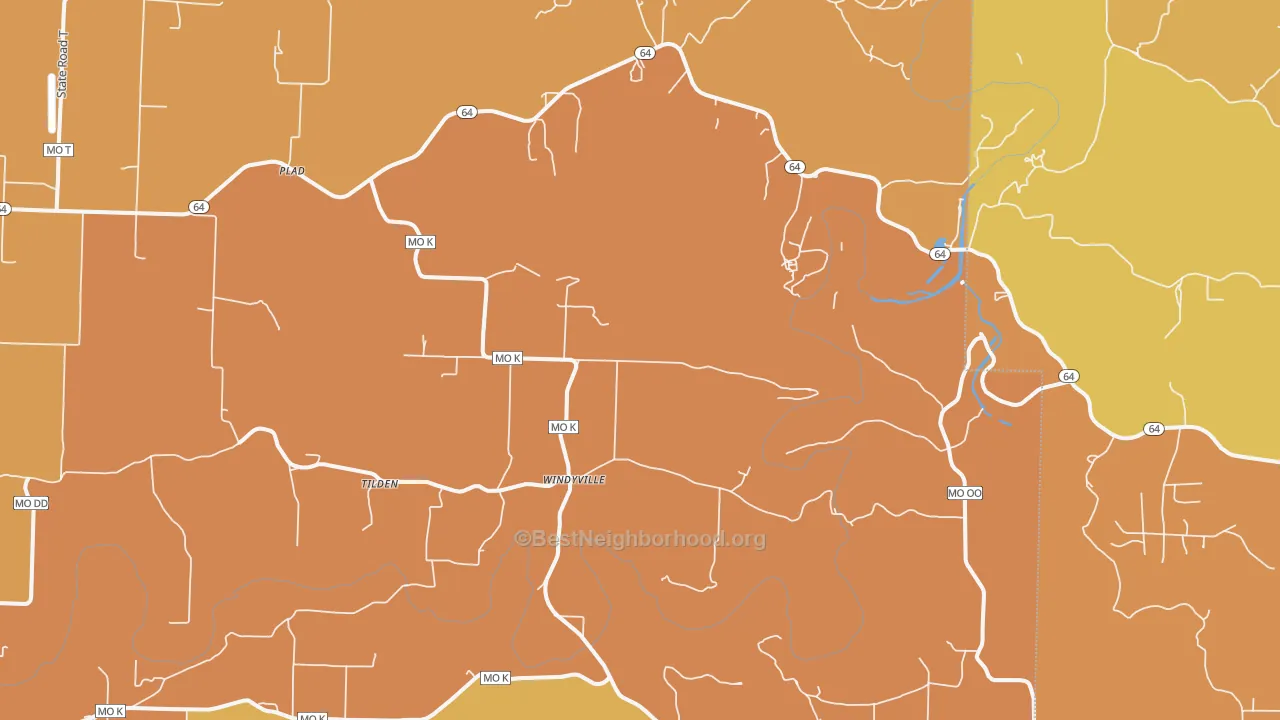 Map of the best neighborhoods in the Windyville area, with better matches in green and worse matches in red