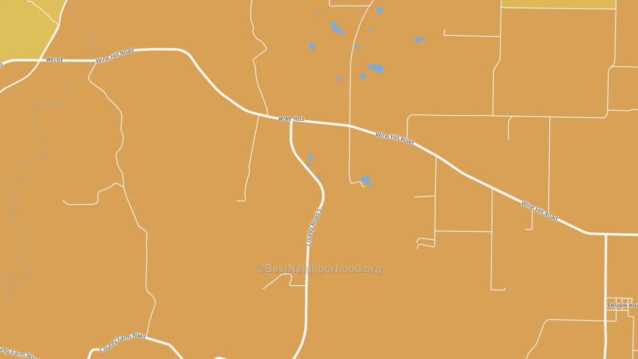 Map of the best neighborhoods in the Wine Hill area, with better matches in green and worse matches in red