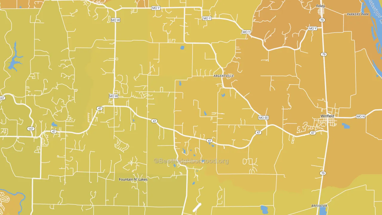 Map of the best neighborhoods in the Winfield area, with better matches in green and worse matches in red