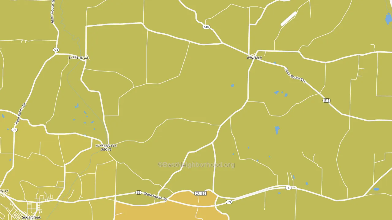 Map of the best neighborhoods in the Winfield area, with better matches in green and worse matches in red